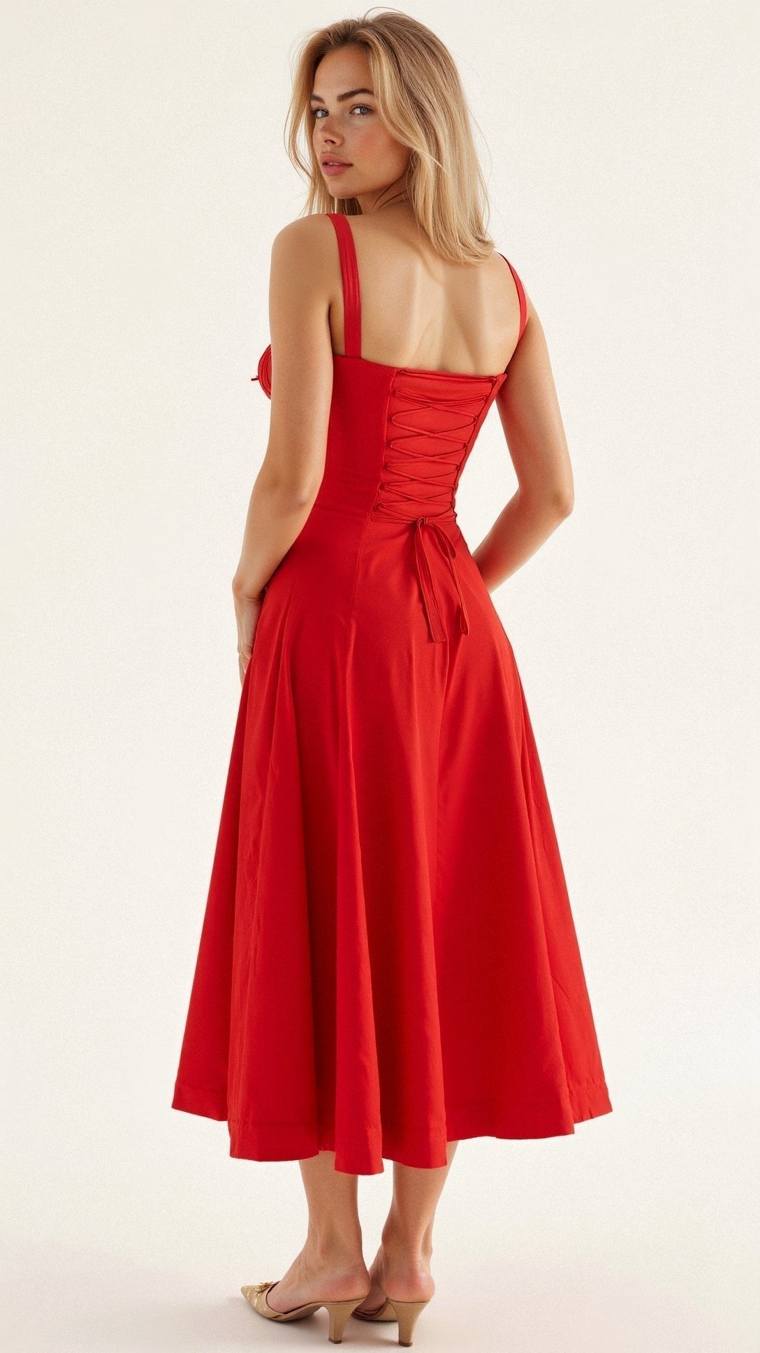 Amelia | Floral Corset Midi Dress Sweetheart Neckline