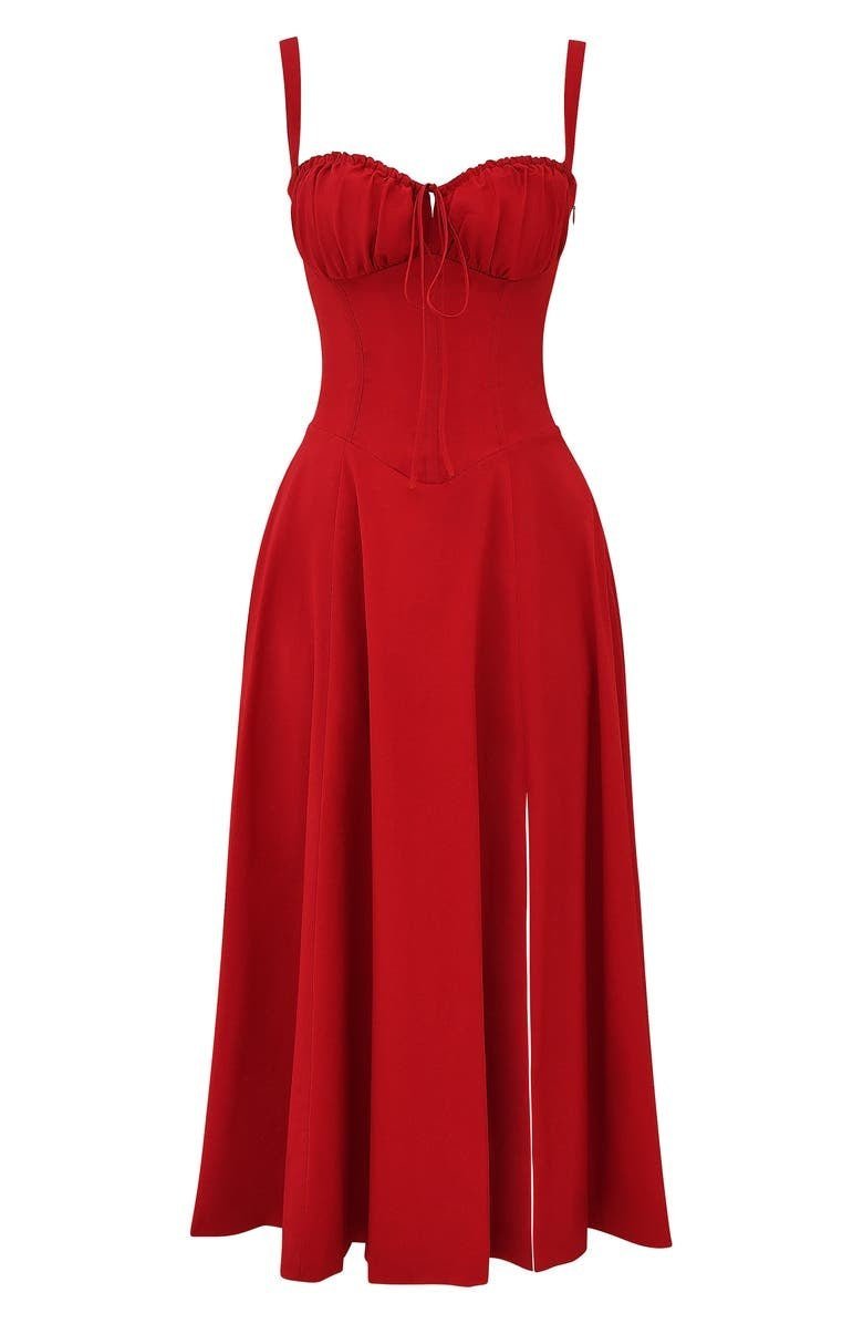 Amelia | Floral Corset Midi Dress Sweetheart Neckline