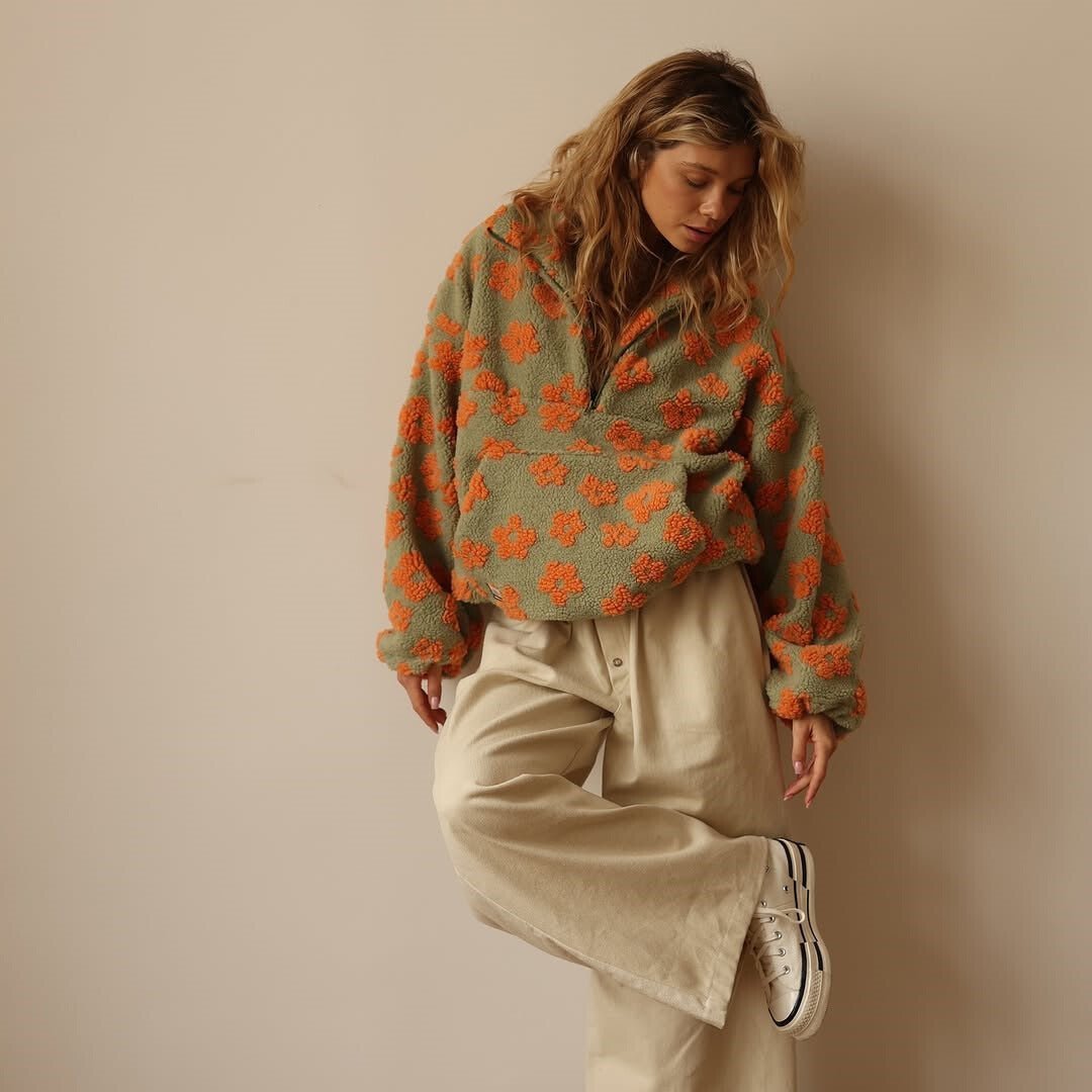 Eleanor | Floral Teddy Fleece Half Zip Jacket Oversized