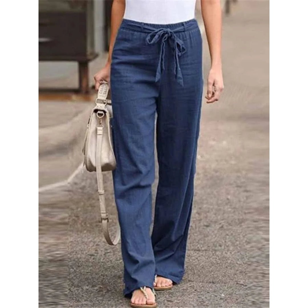 Sophia | Linen Wide Leg Palazzo Pants Drawstring Waist Casual