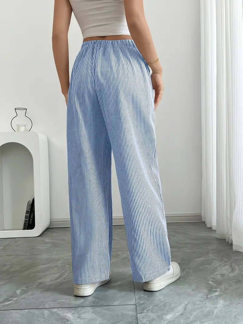 Olivia | Linen Wide Leg Striped Pants Drawstring Waist Pockets