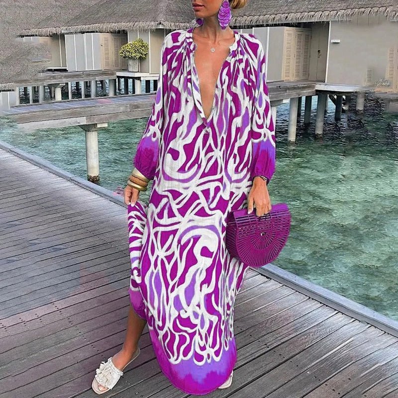 Eleanor | Maxi Kaftan Dress Abstract Print V-Neck Cover Up