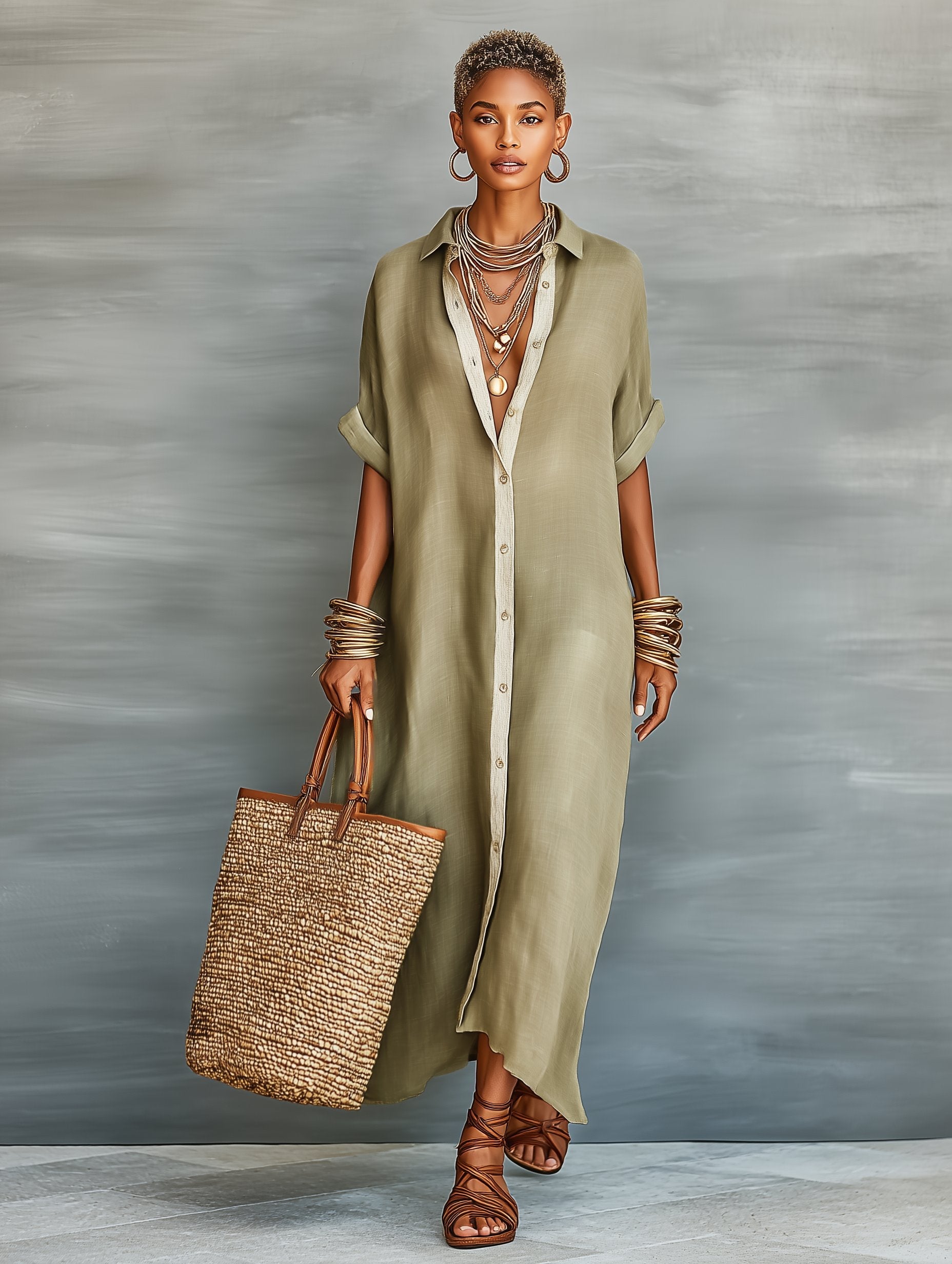 Harper | Maxi Shirt Dress Linen Blend Short Sleeve Minimalist