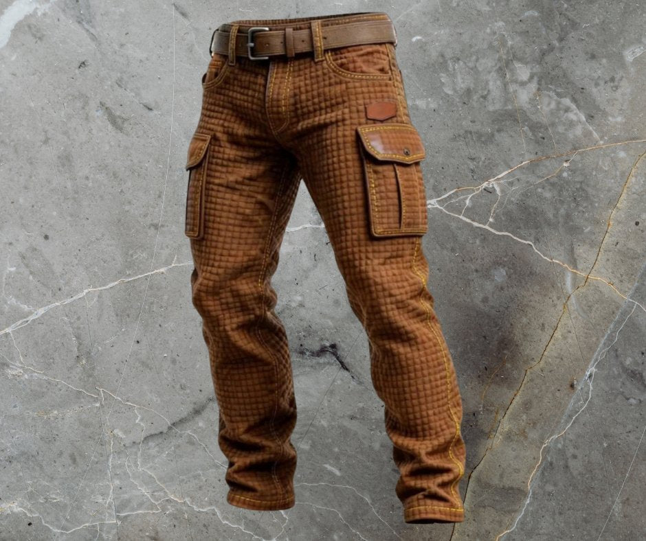 Men's Cargo Pants Slim Fit Quilted Texture Side Pockets - Dunkelbraun