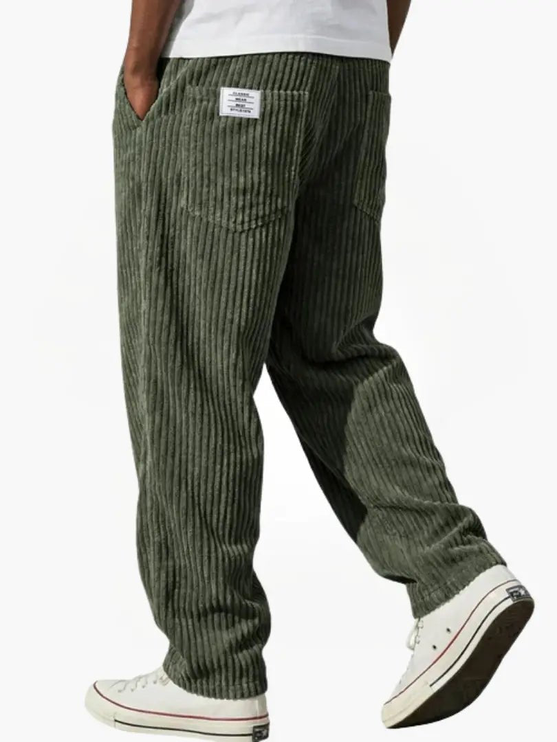 Men's Corduroy Pants Relaxed Fit Drawstring Waist - Grün
