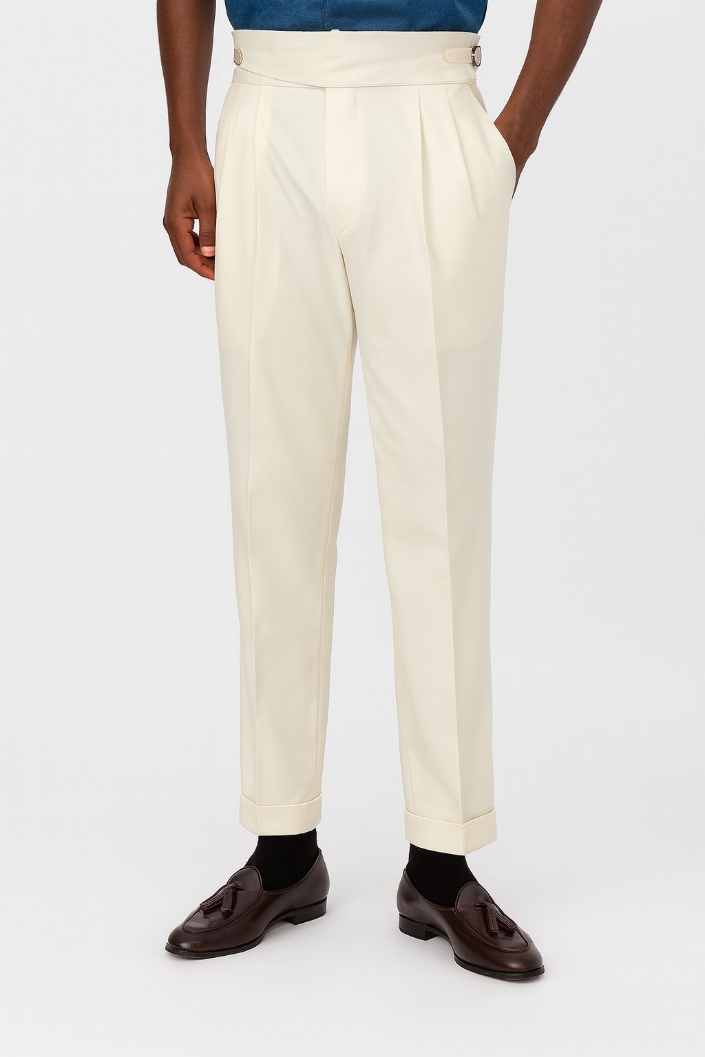 Men's High-Waisted Pleated Drawstring Straight-Leg Pants - White