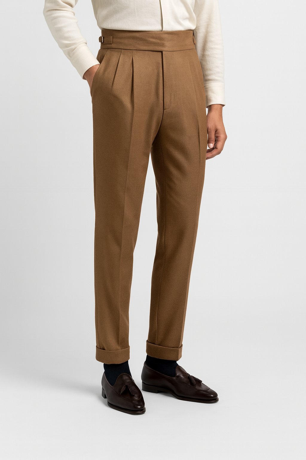 Men's High-Waisted Pleated Drawstring Straight-Leg Pants - Khaki