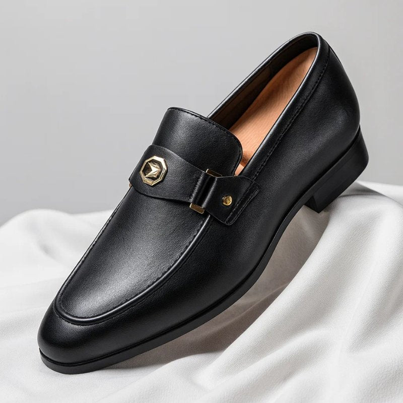 Men's Leather Loafers Slip-On Italian Dress Shoes - Black