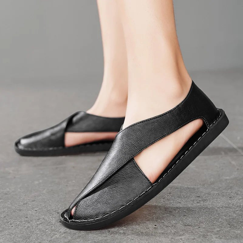 Lucas | Men's Leather Slide Sandals Italian Calfskin Contoured Foam