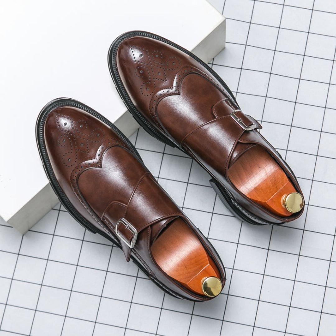 Ryan | Men's Leather Wingtip Monk Strap Brogue Dress Shoes