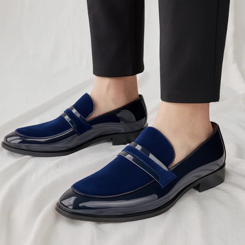 James | Men's Penny Loafers Italian Leather Suede Detail Slip-On