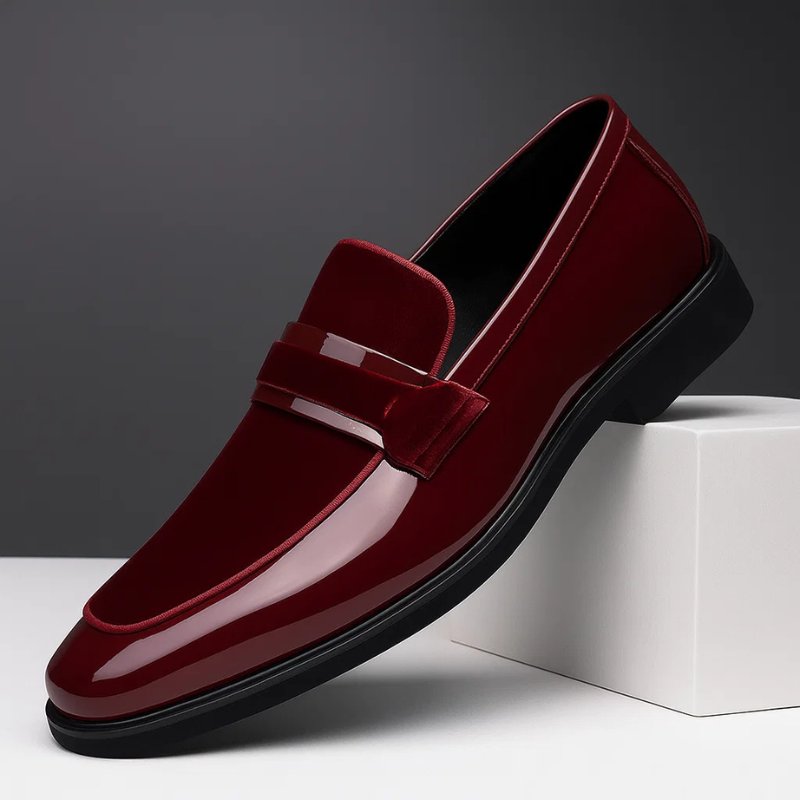 Men's Penny Loafers Italian Leather Suede Detail Slip-On - Red