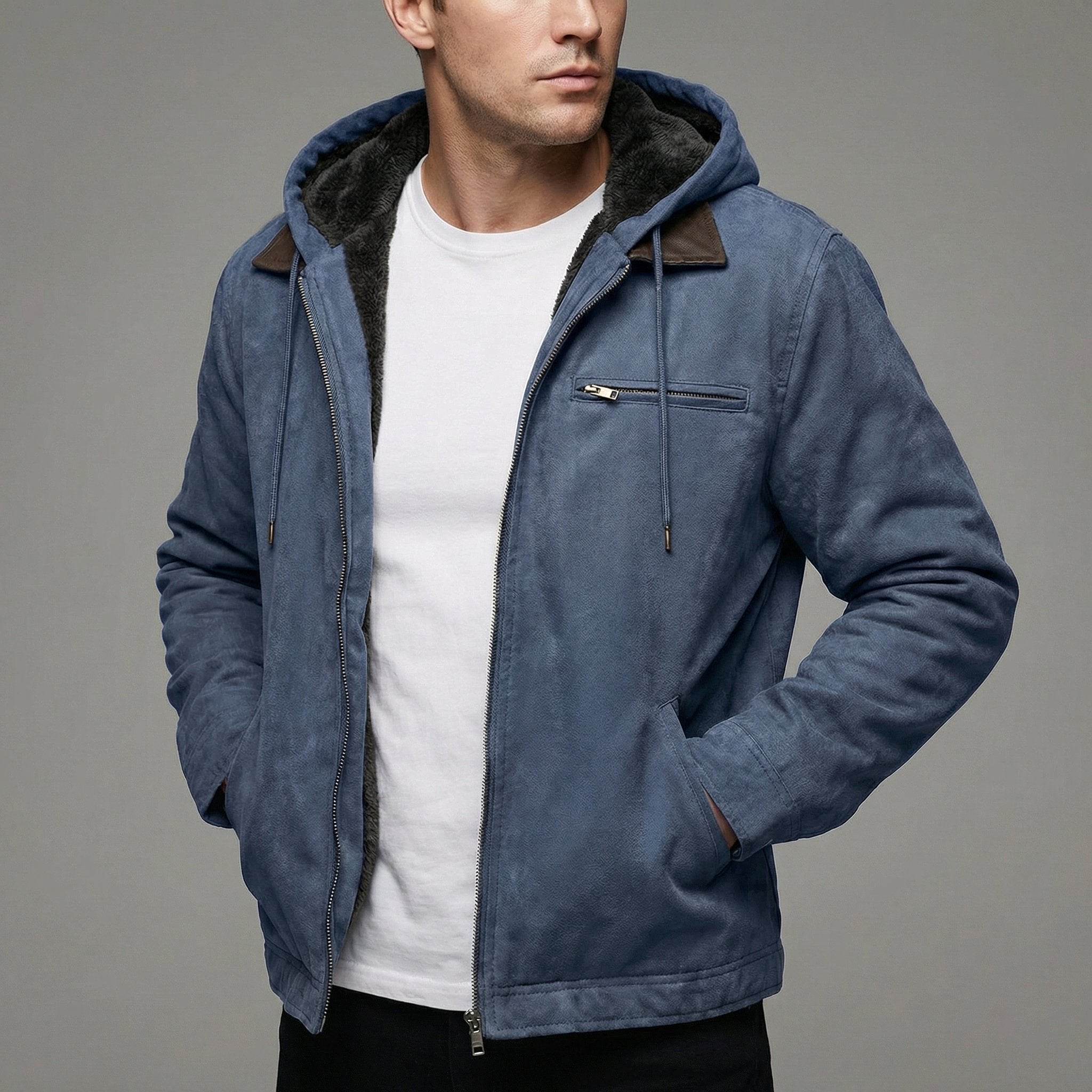 Men's Winter Coat Zipper Pockets Outdoor Casual - Navy blue