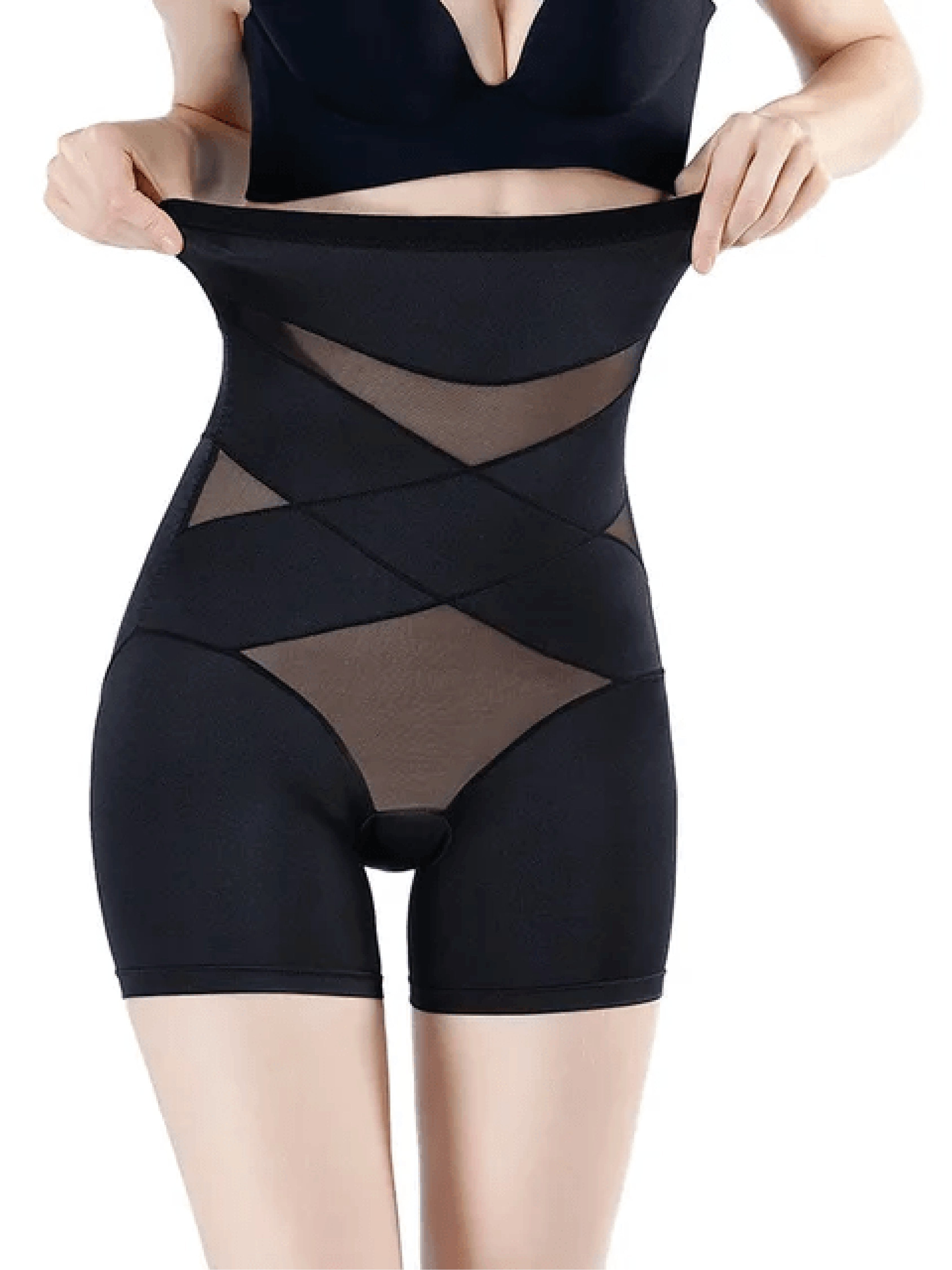 Plus Size Shapewear High Waist Shorts Thigh Length - Black