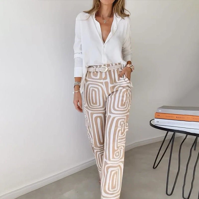 Eleanor | Plus Size Two Piece Set Button Up Shirt Wide Leg Pants