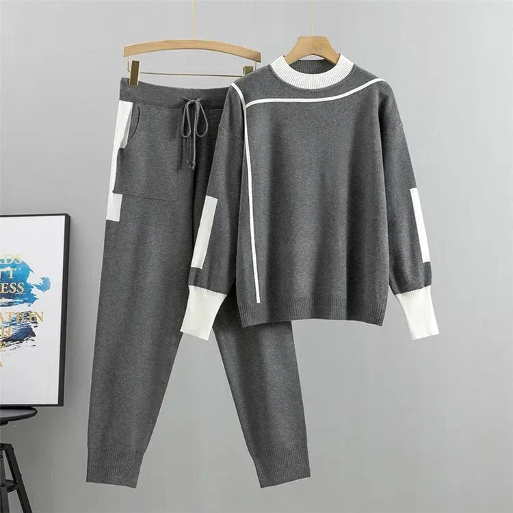 Plus Size Women's Tracksuit Set Two Piece Sweater Pants - Grey