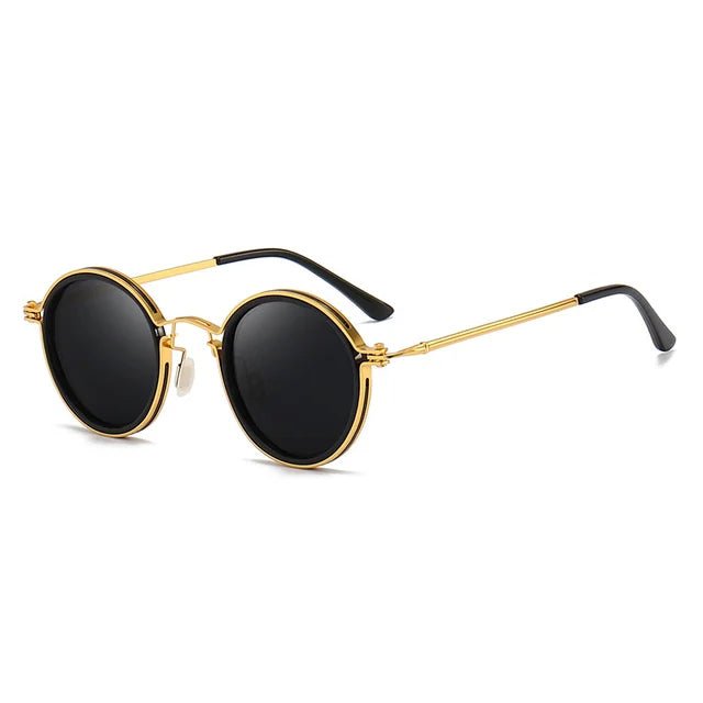 Sunglasses Polarized Round Frame Gold Metal Temples - Gold