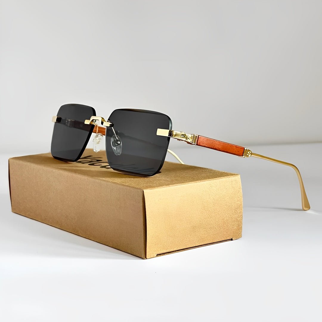 Sunglasses Retro Square Gold Titanium Frame Gradient UV400 - Rustic