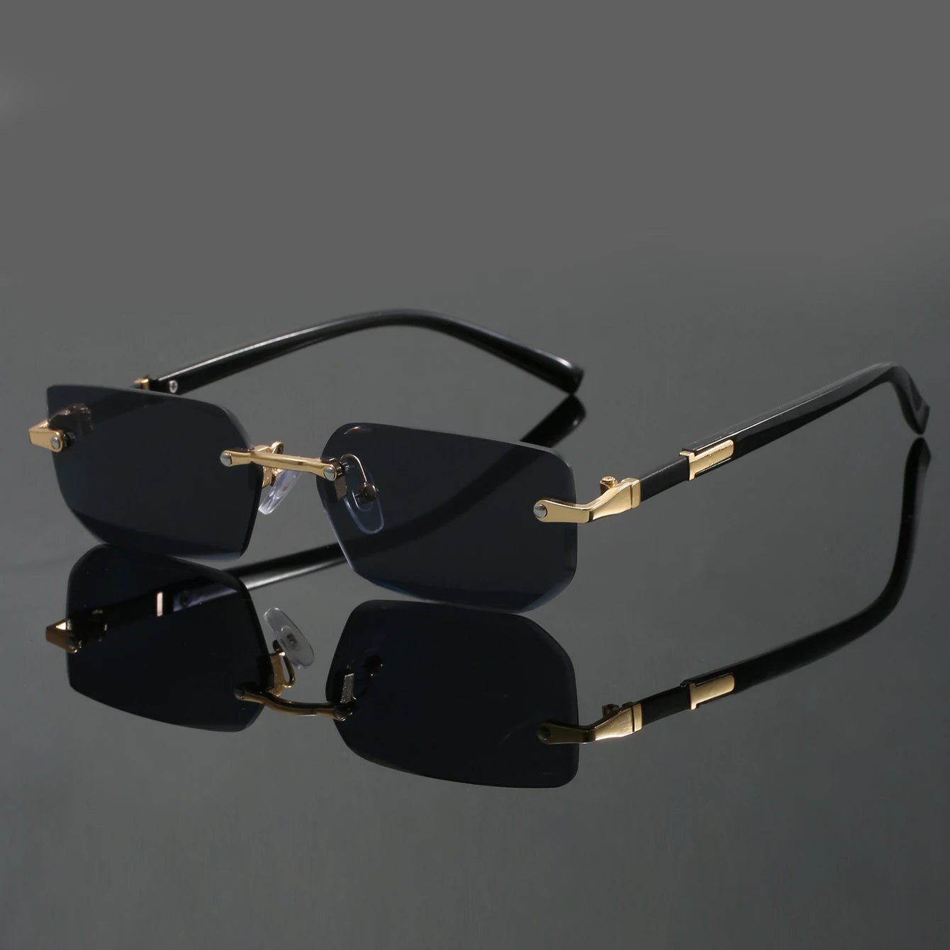 Sunglasses Rimless Cut Edge UV400 Protection Lightweight - Black