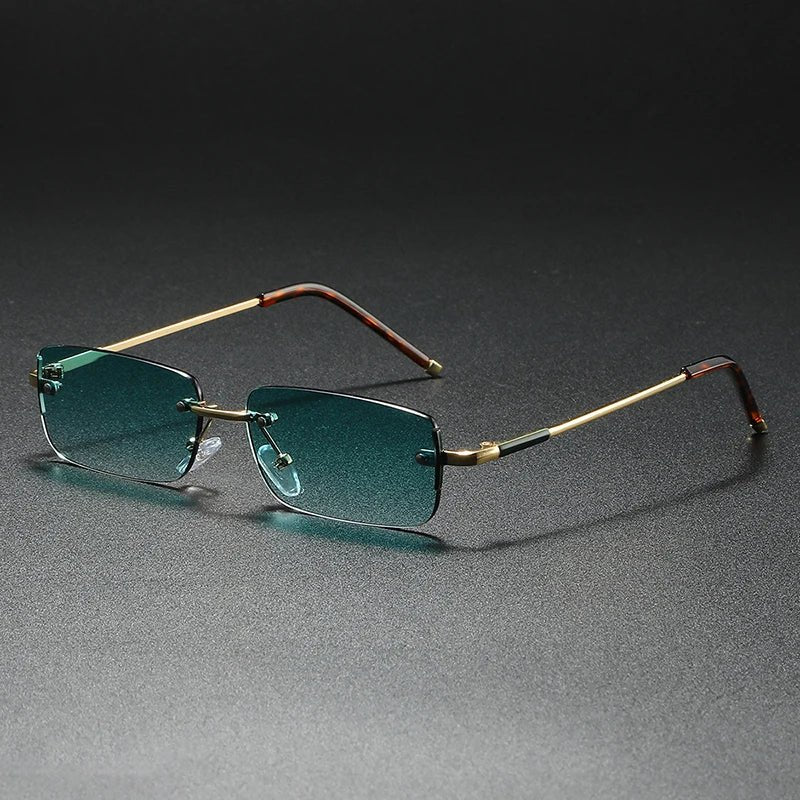 Sunglasses Rimless Rectangular Gold Gradient Tinted - Green