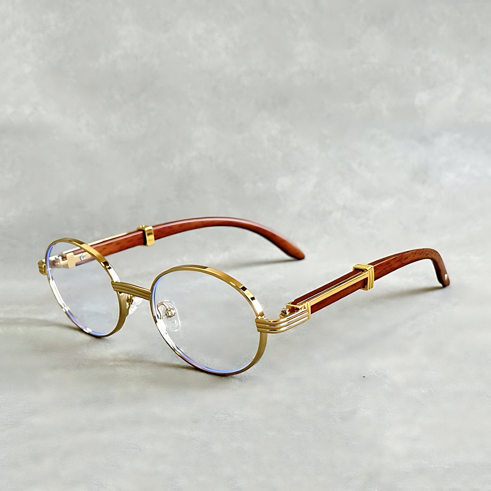 Sunglasses Round Gold Frame Designer UV400 Protection - Crystal Clear