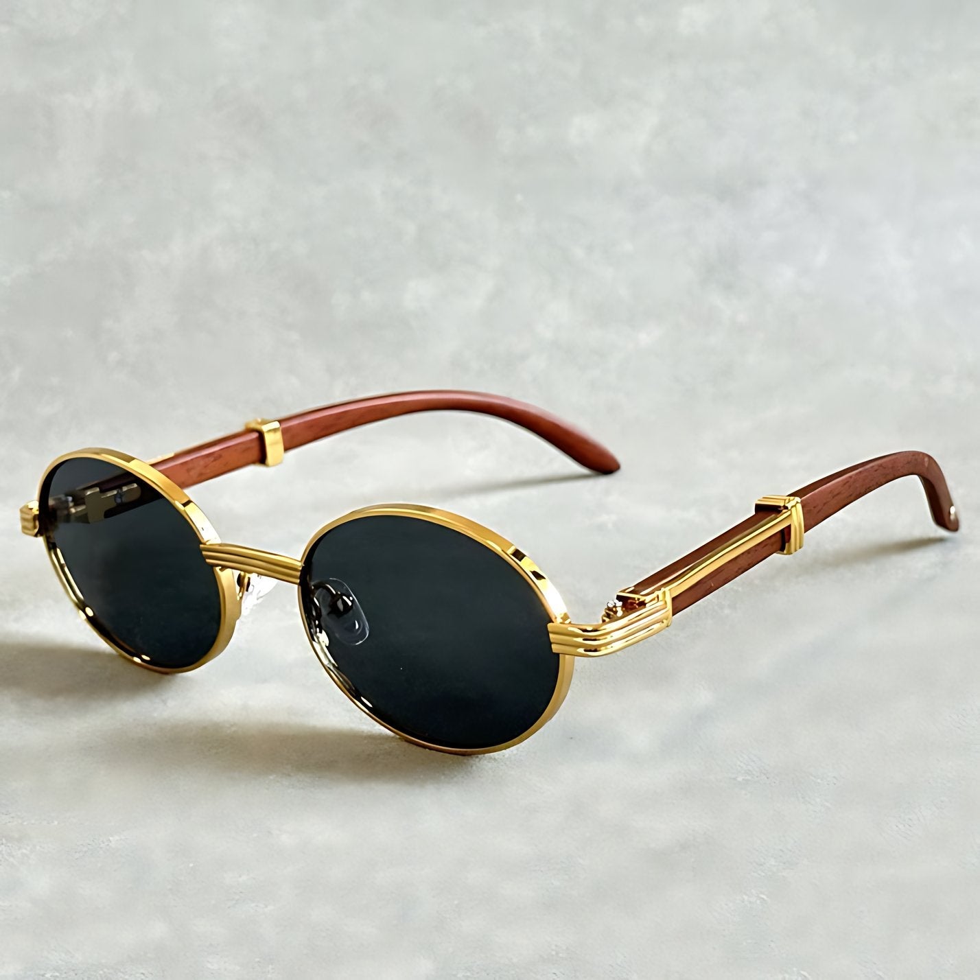 Sunglasses Round Gold Frame Designer UV400 Protection - Black Shade