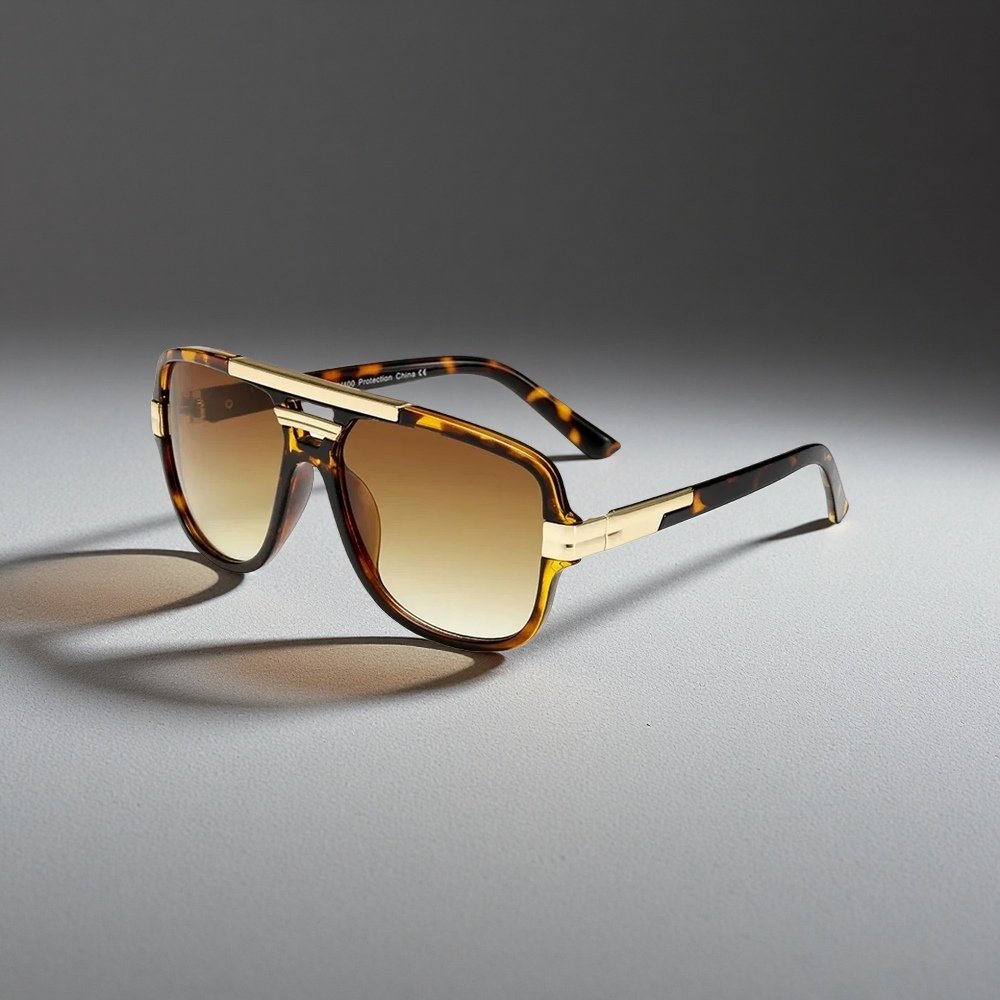 Sunglasses Square Aviator Gradient UV400 Men's Acetate - Leopard