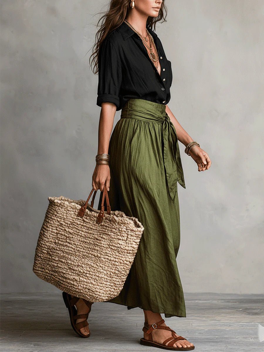 Eleanor | Two Piece Set Button Shirt High Waist Midi Skirt