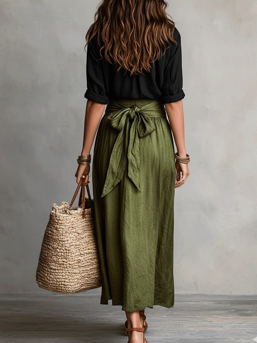 Eleanor | Two Piece Set Button Shirt High Waist Midi Skirt