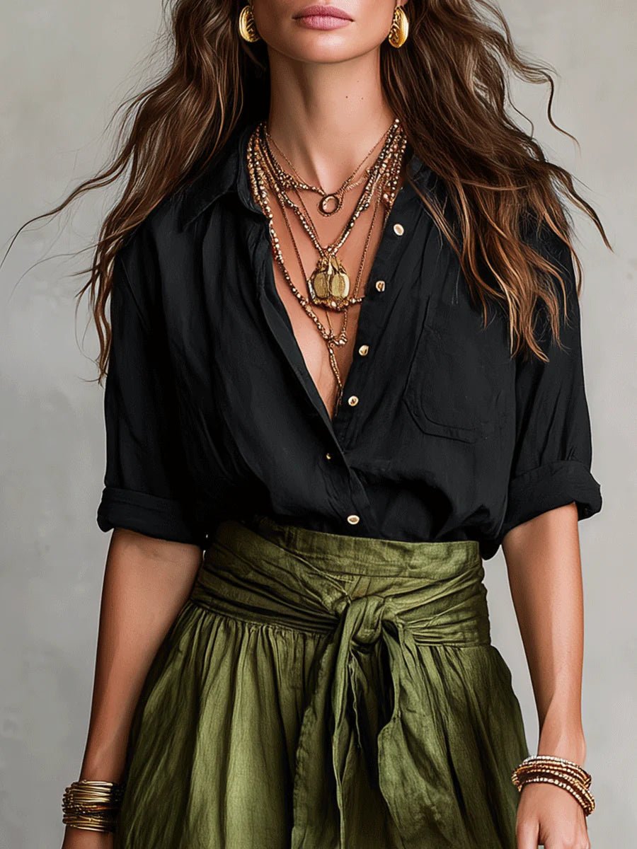 Eleanor | Two Piece Set Button Shirt High Waist Midi Skirt