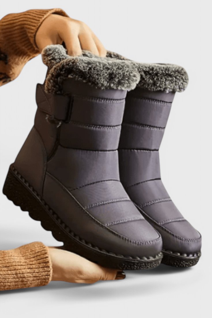 Waterproof Boots Fur-Lined Mid-Calf Slip-Resistant - Gray