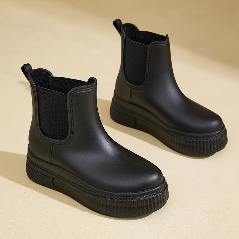 Waterproof Boots Women's Chelsea Platform Rain Ankle - Black