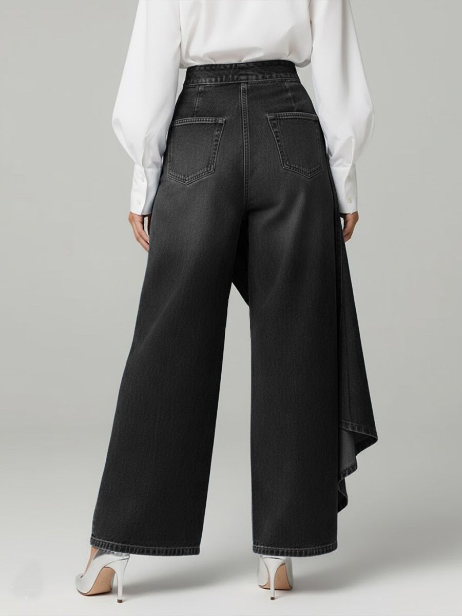 Olivia | Wide Leg Denim Pants High-Waisted Button Front Relaxed Fit