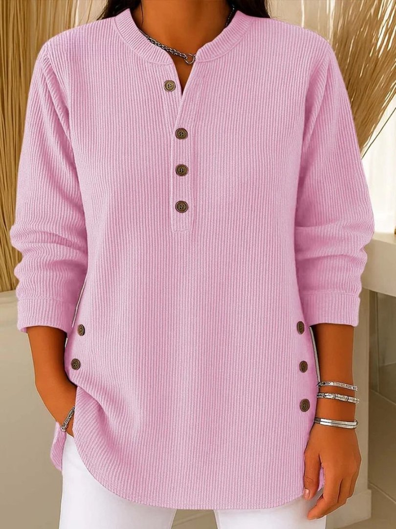 Women's Button Detail Sweater Ribbed Knit Long Sleeve - Pink