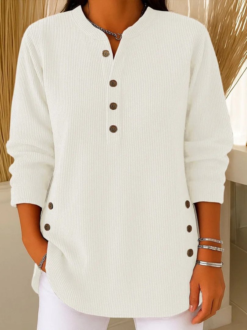Women's Button Detail Sweater Ribbed Knit Long Sleeve - White