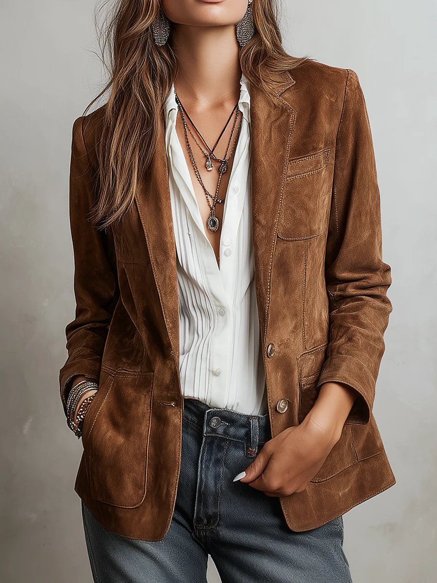 Olivia | Women's Faux Suede Blazer Tailored Fit Button Front