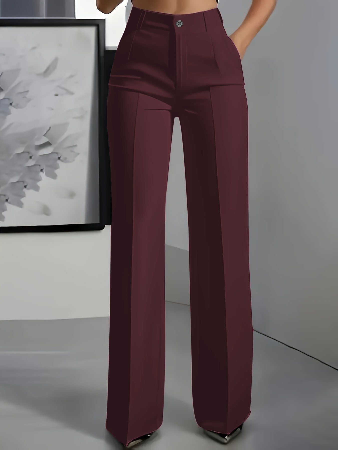 Women's High Waisted Wide Leg Pants Front Pleat Straight Fit - Rot