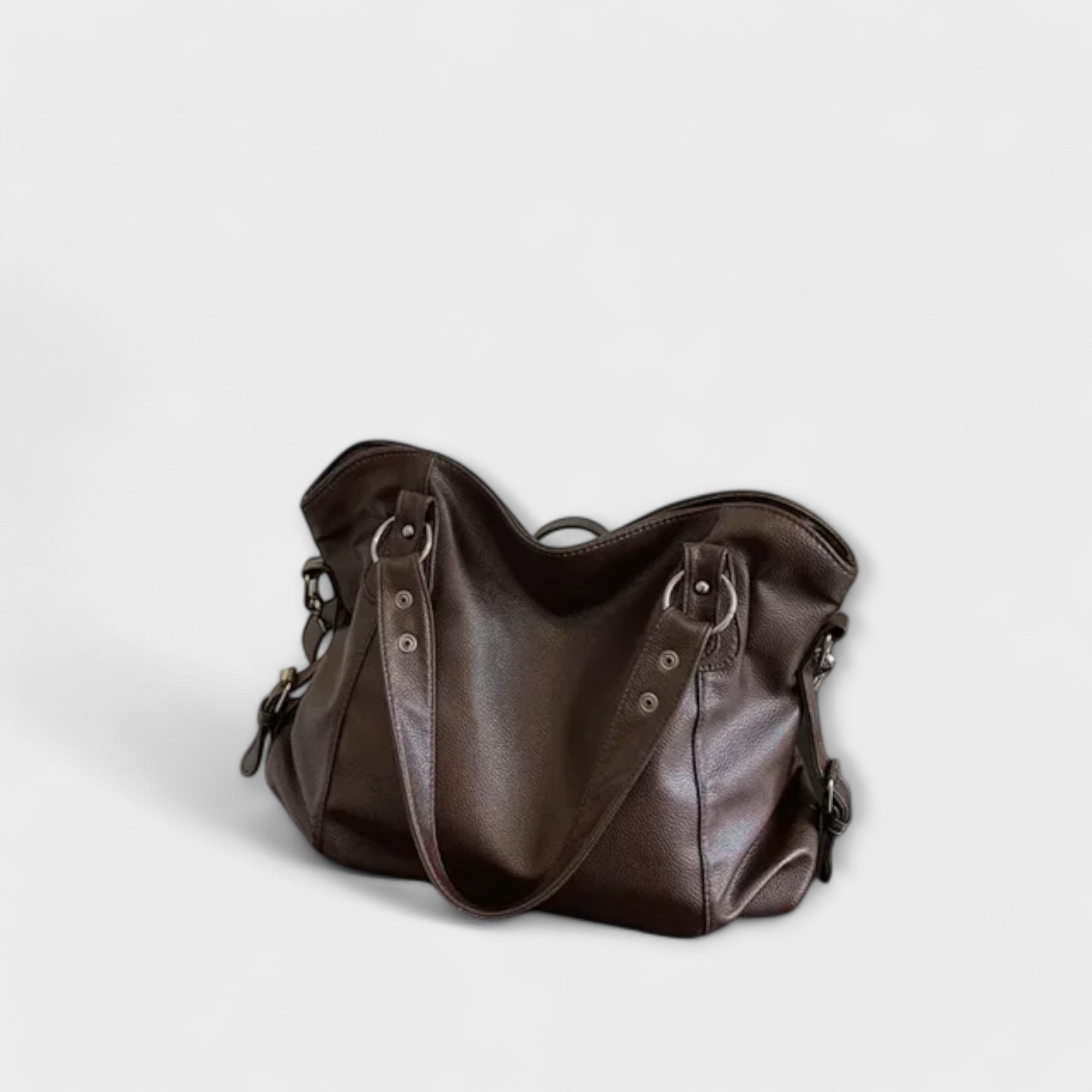 Women's Large Capacity Vegan Leather Shoulder Bag - Brown
