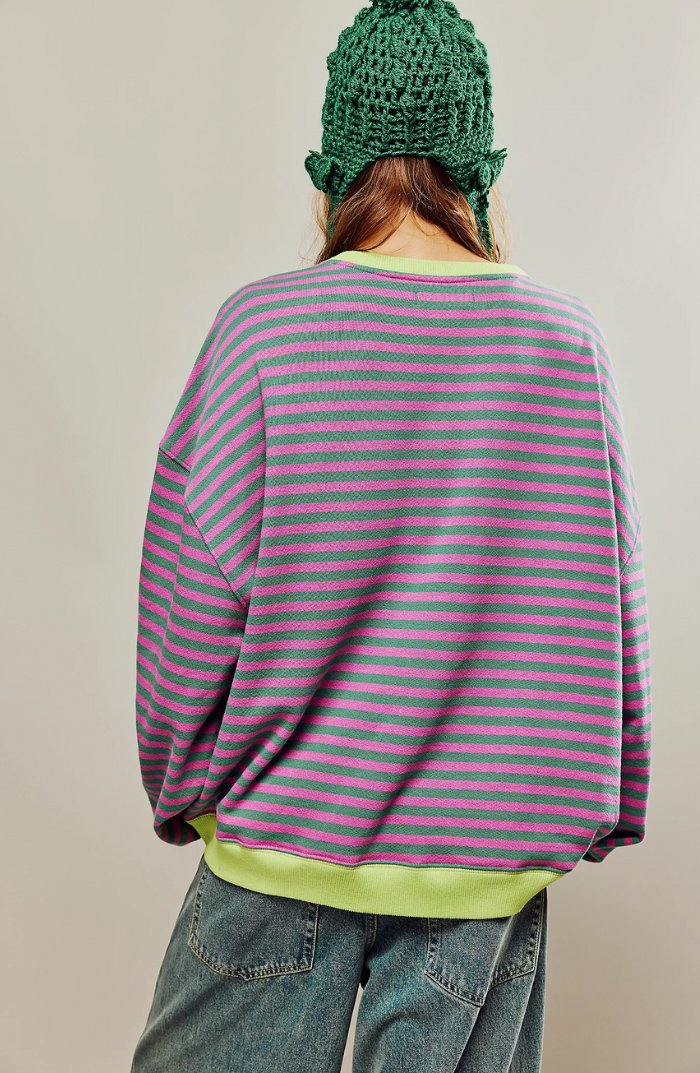 Victoria | Women's Oversized Drop-Shoulder Striped Contrast-Trim Sweatshirt