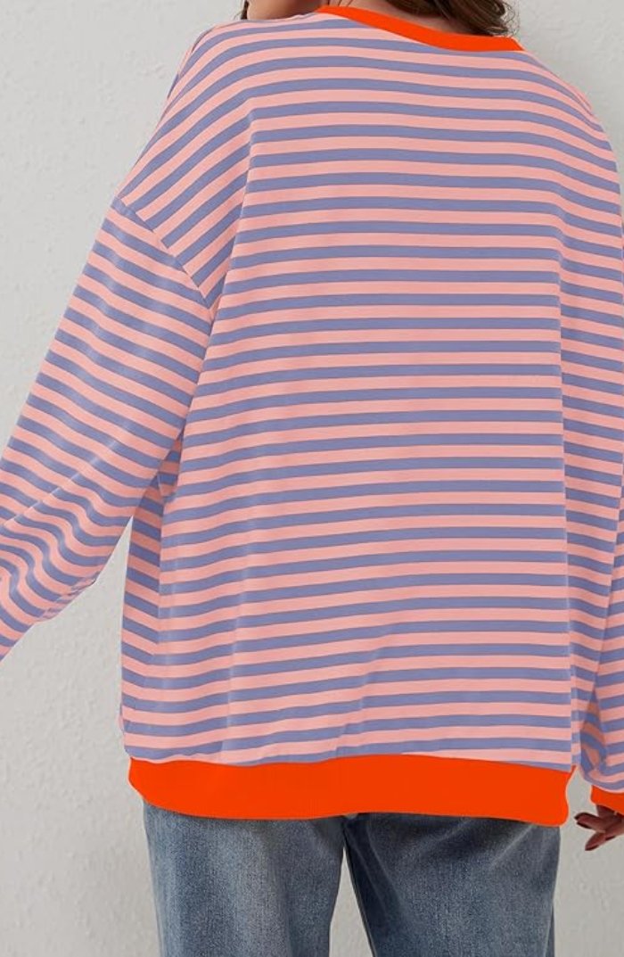 Victoria | Women's Oversized Drop-Shoulder Striped Contrast-Trim Sweatshirt