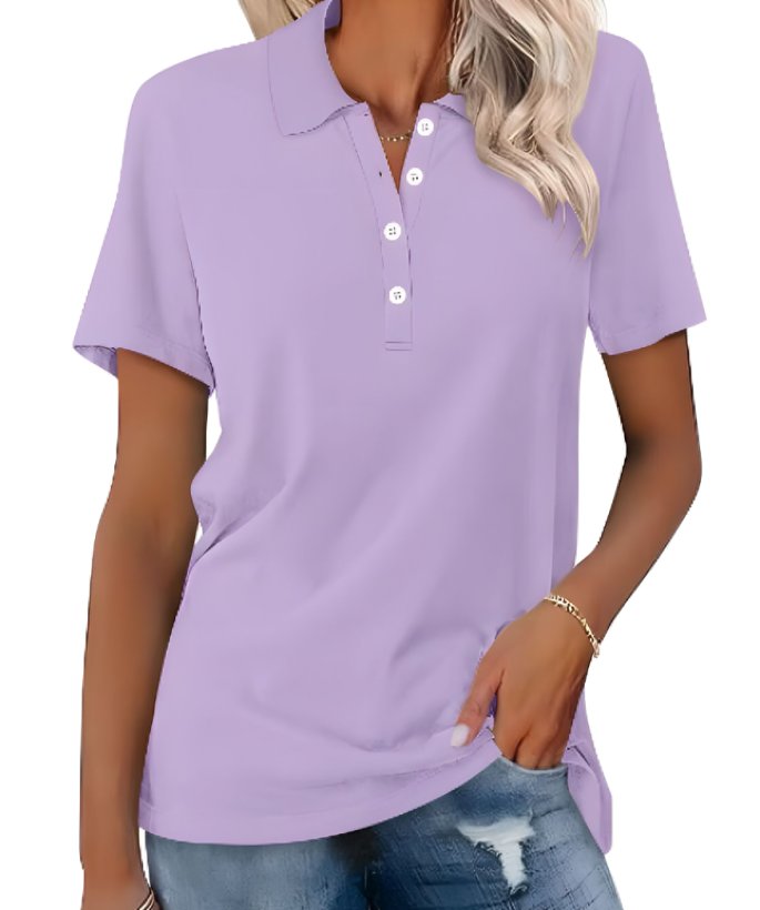 Women's Polo Shirt Short Sleeve Cotton Blend Classic Fit - Lila