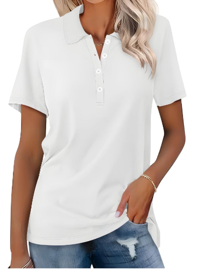 Women's Polo Shirt Short Sleeve Cotton Blend Classic Fit - White