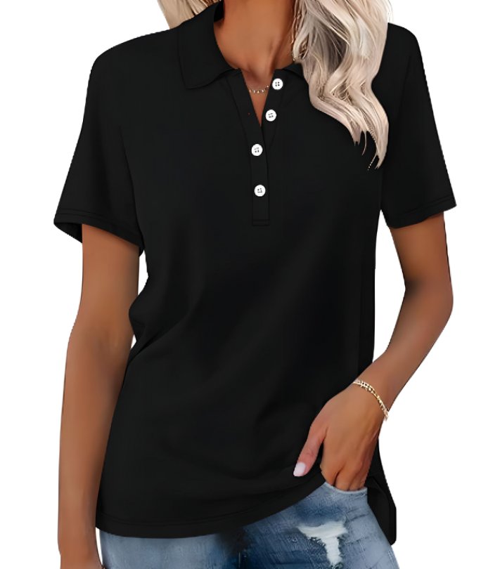 Women's Polo Shirt Short Sleeve Cotton Blend Classic Fit - Black