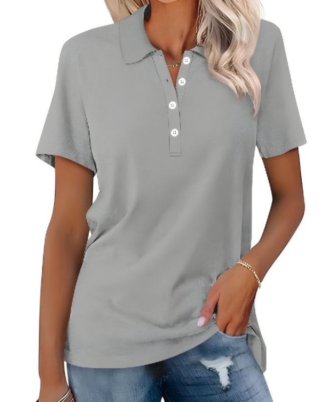 Women's Polo Shirt Short Sleeve Cotton Blend Classic Fit - Gray