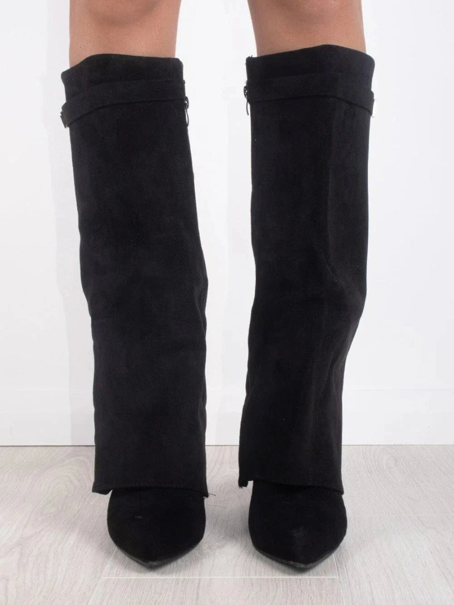 Amelia | Women's Suede Knee High Boots with Gold Hardware