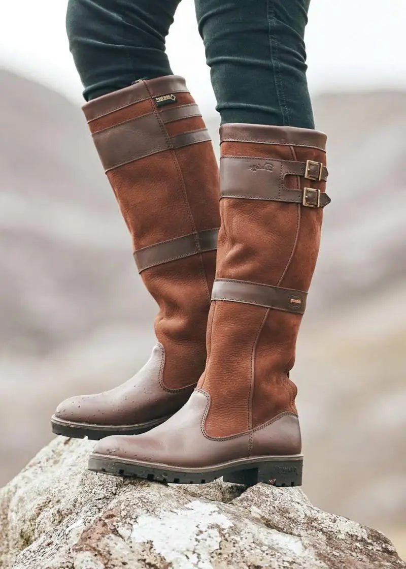 Women's Waterproof Boots Knee High Pull-On Leather - Brown