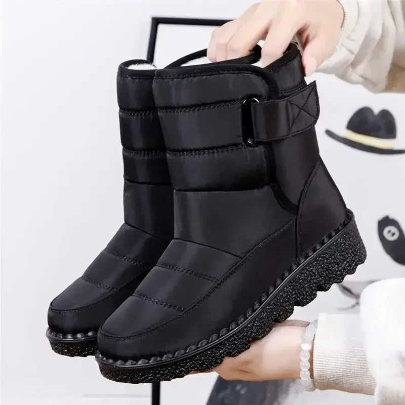 Women's Waterproof Boots Winter Snow Quilted Ankle - Black