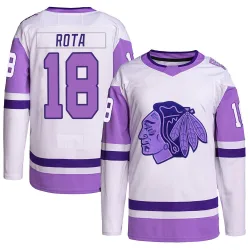 Men's Darcy Rota Chicago Blackhawks Hockey Fights Cancer Primegreen Jersey - White/Purple Authentic