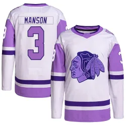 Men's Dave Manson Chicago Blackhawks Hockey Fights Cancer Primegreen Jersey - White/Purple Authentic