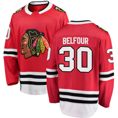 Men's ED Belfour Chicago Blackhawks Red Home Jersey - Black Breakaway